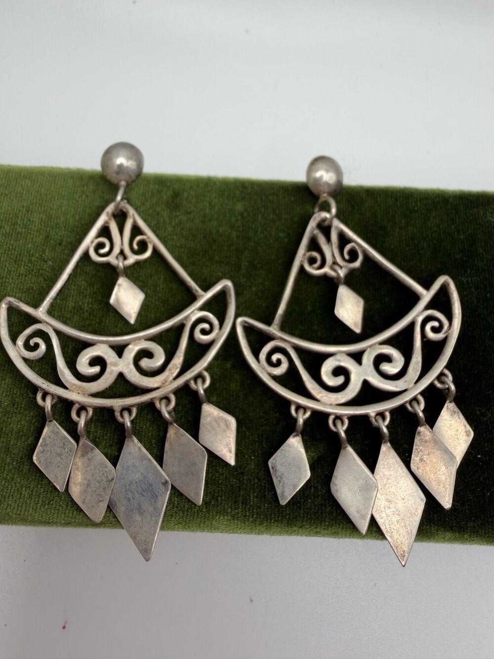 crescent-shaped sterling silver dangle earrings